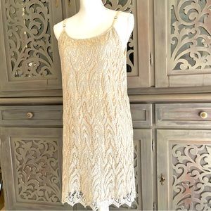 Alice+Olivia metallic beige lace dress M